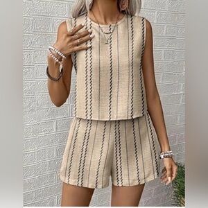 SHEIN sleeveless Tan Striped 2 piece set